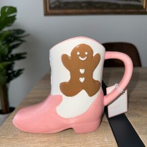 NEW Christmas Peppermint & Pine Pink Cowboy Boot with Gingerbread Man Mug